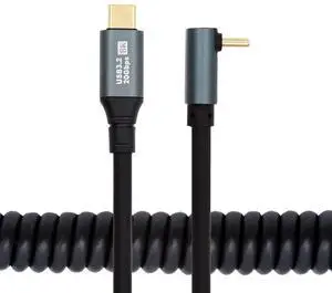 Cablecc Stretch Coiled USB-C USB4 Cable 20Gbps 100W 8K Type-C Up Angled Male to Male Cable Power & Data for Laptop Keyboard Tablet