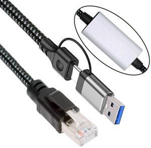 Cablecc Combo USB Type-A & Type-C USB-C to Ethernet Cable URJ45 Male Cord Directly Connected 1000Mbps Gigabit LAN Network
