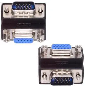 Cablecc 2pcs/lot Up & Down Angled 90 Degree VGA RGB HDB15Pin Screw Type Male to Female Nut Type Extension Adapter for Monitor Displays