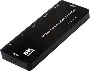 Cablecc HDMI Splitter 8K 60hz Ultra-HD Converter Compatible 2.1 Switch 1-IN-4-OUT 48Gbps UHD Hub Support HDCP SST Extended 4K@120hz 3.5mm Audio