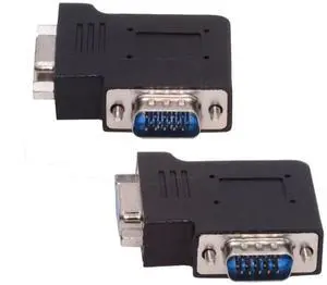 Cablecc 2pcs/lot Left & Right Angled 90 Degree VGA RGB HDB15Pin Screw Type Male to Female Nut Type Extension Adapter for Monitor Displays