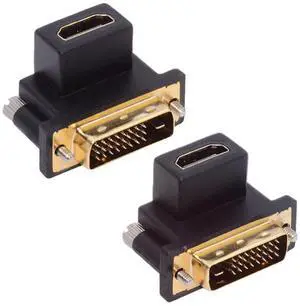 Cablecc 2pcs/lot Up & Down Angled 90 Degree DVI Male to HDMI Female 4K Adapter for Computer HDTV Graphics Card