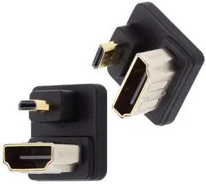 Cablecc 2pcs/lot Up & Down Micro HDMI 1.4 Male Type-D to HDMI Female Port Saver 360 Degree Opposite U Shape Back Angled Extension Adapter