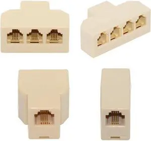 Cablecc 4pcs/lot 1-in-2-out 1-to-3 1-to-4 Way Outlet 6P4C RJ11 RJ12 Telephone Phone Modular Jack Line Splitter Adapter Extender