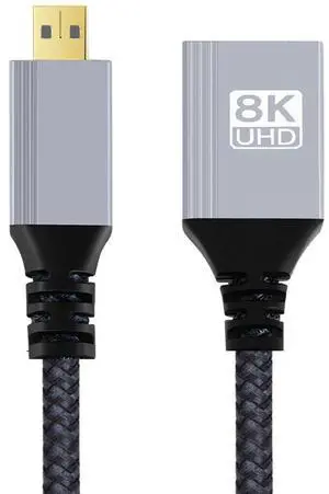 Cablecc 8K Type-D Micro HDMI 2.1 Male to HDMI Female Extension HDTV Cable for DV Camera Laptop Portable Monitor