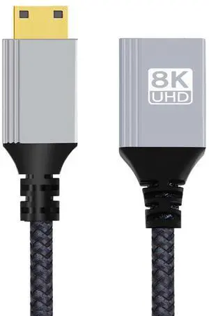 Cablecc 8K Type-C Mini HDMI 2.1 Male to HDMI Female Extension HDTV Cable for DV Camera Laptop Portable Monitor