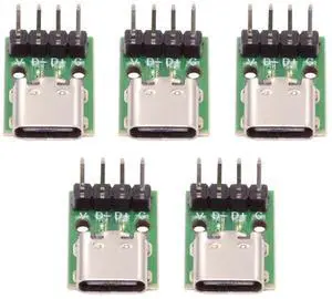 Cablecc 5pcs/set DIY OEM Type C Female Socket Connector to 4Pin Pitch=2.54mm Contact Header Vertical USB2.0 Pinout DC 5V Power