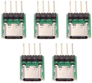 Cablecc 5pcs/set DIY OEM Type C Female Socket Connector to 4Pin Pitch=2.54mm Contact Header Horizontal USB2.0 Pinout DC 5V Power