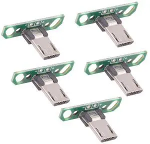 Cablecc 5pcs/set DIY OEM Micro USB2.0 Male Plug Long Connector 13mm Length with PCB Mounting Assembly Solder Type