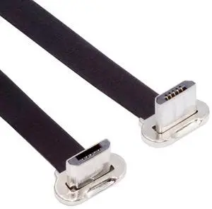 Cablecc Micro USB2.0 Male to Micro USB Male 5Pin Ultra Slim Flat Data Charge Cable 16cm Down to Up Angle 90 Degree Connector