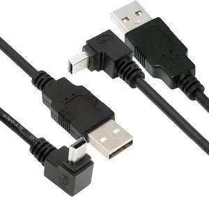 Cablecc 2pcs/lot Down & Up Angled Mini USB B Type 5pin Male 90 Degree to USB 2.0 Male Power Data Cable 50cm