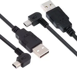 Cablecc 2pcs/lot Left & Right Angled Mini USB B Type 5pin Male 90 Degree to USB 2.0 Male Power Data Cable 50cm