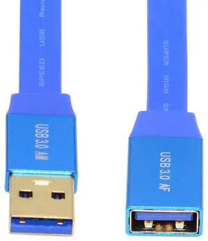 Cablecc Ultra Flat Slim USB 3.0 Type-A Male to USB3.0 A Female Cable Extension Blue 5Gbps for Disk SSD Camera Data