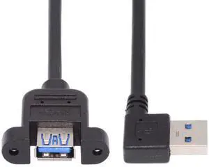 Cablecc Left Angled USB 3.0 Male to Female Type-A Panel Type Header Cable 90 Degree Connector 30cm