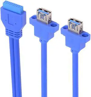 Cablecc Dual Port USB 3.0 Female Type-A Panel Type to Motherboard 20Pin 19Pin Header Cable 50cm