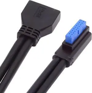 Cablecc Right Angled USB 3.0 20Pin 19Pin Male Low Profile to Female Extension 5Gbps Cable 90 Degree for Motherboard
