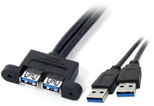 Cablecc Dual USB 3.0 Male to Female Type-A Panel Type Header Cable Horizontal Flat Connector Dual Ports 50cm