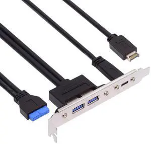 Cablecc 10Gbps USB3.0 Motherboard 19/20Pin & Type-E to USB-C Type-C & USB 3.0 Dual Ports Female PCI-E Back Panel 5Gbps Cable