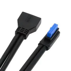 Cablecc Left Angled USB 3.0 20Pin 19Pin Male Low Profile to Female Extension 5Gbps Cable 90 Degree for Motherboard