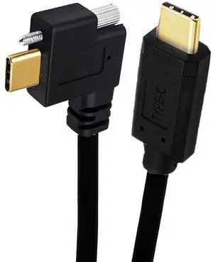 Cablecc USB 3.1 Type-C Male to Single Thumbscrew Locking USB-C Horizontal 90 Degree Left Right Angled 10Gbps Data Cable Panel Mount Type