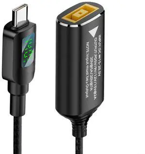 Cablecc Rectangle Jack Thinkpad X1 Input to USB-C Type-C Power 140W Smart LED Display Charge Cable for Laptop Phone PD9V/5V/20V/7A