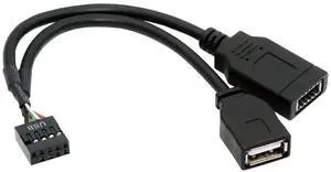 Cablecc Dual Port Type-A & USB 3.1 Front Panel Socket Key-A Type-E to USB 2.0 9Pin 10Pin Mainboard Header Male Extension Cable