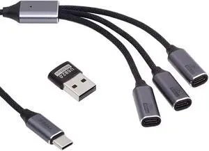 Cablecc USB 2.0 Type-C USB-C to 3 Ports Hub Cable Bus Power 1 to 3 Data for Laptop Desktop Phone Mouse Keyboard Printer Disk