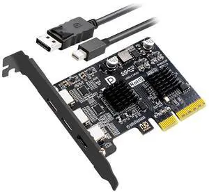 Cablecc PCI-E Express 4x & Mini Displayport 1.4 Input to Dual 10Gbps USB 3.1 Type-C USB-C & 4K 60hz Output Desktop Graphics Expansion Card Adapter ASM3142