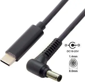 KAIBOXIXI Type C USB-C Input to DC 6.0*1.4mm Power PD Charge Cable for Fujitsu Sony Laptop Notebook