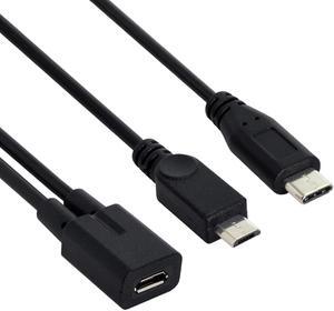 KAIBOXIXI Micro USB Female to USB-C Type C USB 3.1 & Micro USB Male Splitter Extension Charge Cable