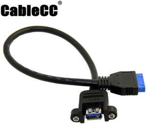 Cablecc USB 3.0 Single Port A Female Screw Mount Type to Up Angled Motherboard 20pin Header Cable 25cm