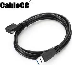 Cablecc 1.2m 90 Degree Left Angled Micro USB Screw Mount to 3.0 Data Cable for Industrial Camera