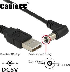 Cablecc USB 2.0 A Type Male to Right Angled 90 Degree 5.5 x 2.1mm DC 5V Power Plug Barrel Connector Charge Cable 80cm