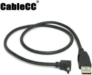 Cablecc Down Angled 90 degree Mini USB 2.0 B type 5Pin Male to USB male data cable 0.5m