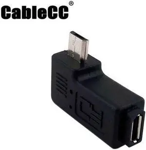 Cablecc 90 degree Left angled Micro USB 2.0 5P Male to Female M to F extension adapter