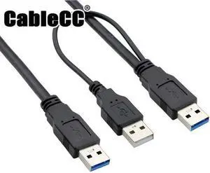 Cablecc super speed USB 3.0 power Y cable two A Male to USB Male for external Hard Disk