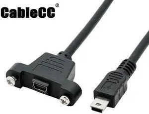 Cablecc Panel Mount Type Mini USB 5Pin Male to Female Extension Adapter Cable with Screws 50cm