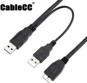 Cablecc two USB3.0 A Male to Micro USB 3 Y cable for Mobile HDD