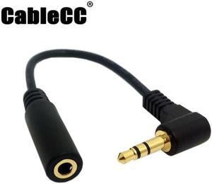 Cablecc 90 degree right angled 3.5mm 3poles Audio Stereo Male to Female Extension Cable 10cm Black