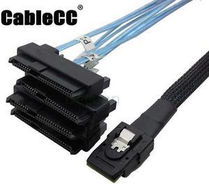 Cablecc  Internal 36 Pin Mini SAS SFF-8087 Host to 4 SFF-8482 Target SAS Hard Disk and SATA Power Cable 100cm