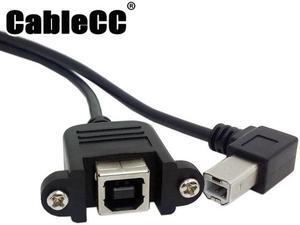 Cablecc 90 Degree Right Angled USB B Type Male to Female extension cable with screws for Panel Mount 50cm