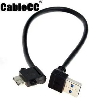 Cablecc Up Angled 90 Degree USB 3.0 to Micro 10Pin Right Angled Cable 20cm for Cell phone & Hard Disk SSD