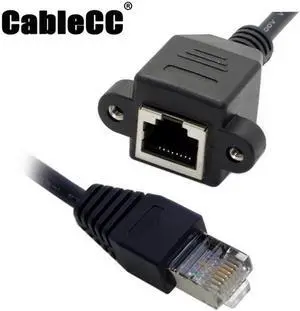 Cablecc 30cm 8P8C FTP STP UTP Cat 5e Male to Female Lan Ethernet Network Extension Cable with Panel Mount Holes