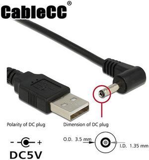 Cablecc USB 2.0 Male to Right Angled 90 Degree 3.5mm 1.35mm DC power Plug Barrel 5v Cable 80cm