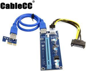 Cablecc PCI-E 1x to 16x Mining Machine Enhanced Extender Riser Adapter with USB 3.0 & 6Pin Power Cable