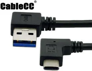 Cablecc Reversible USB 3.1 USB-C Angled to 90 Degree Left Angled A Male Data Cable for Macbook & Tablet & Mobile Phone UC-349-LE