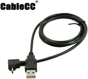 Cablecc 100cm Up Angled 90 Degree Micro USB Male to USB Data Charge Cable for Cell Phone & Tablet