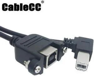 Cablecc Right angled USB B Male to Female extension cable with screws for Panel Mount 1m