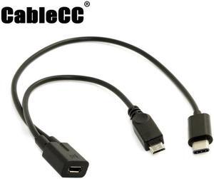 Cablecc Micro USB Female to USB-C Type C USB 3.1 & Micro USB Male Splitter Extension Charge Cable