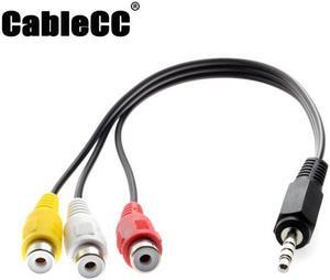 Cablecc 3.5mm 1/8" Male Stereo Car AUX to 3 RCA AV Female Cord Audio Video Composite Cable 20cm